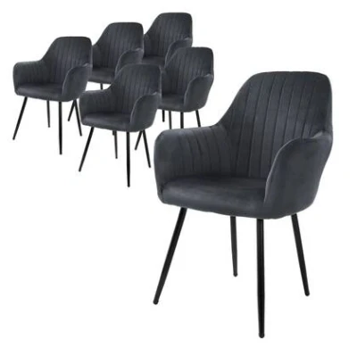 Afbeelding van ML Design set van 6 eetkamerstoelen met rugleuning en armleuningen, grijs, keukenstoelen fluwelen bekleding, gestoffeerde stoelen metalen poten, ergonomische voor eettafel