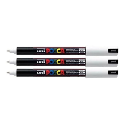 Image de Lot de 3 marqueurs Posca PC 1MR blanc pointe extra fine calibrée