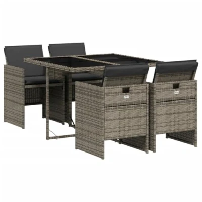 Afbeelding van vidaXL 5 delige Tuinset met kussens poly rattan grijs