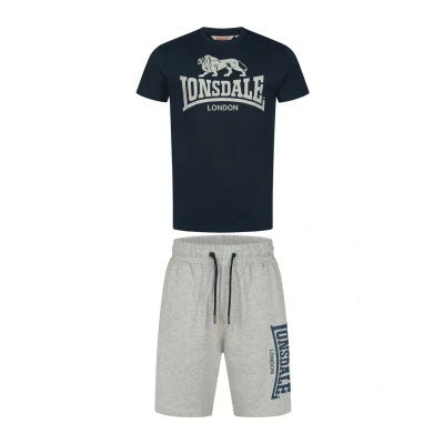 Afbeelding van Lonsdale Ensemble t shirt et short pour homme, coupe normale, bleu marine foncé/gris marl, taille XL
