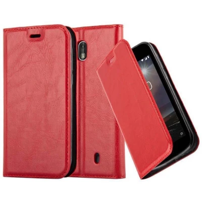 Afbeelding van Cadorabo Hoesje geschikt voor Nokia 1 2018 in APPEL ROOD Beschermhoes met magnetische sluiting, standfunctie en kaartvakje Book Case Cover Etui