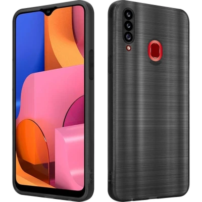 Afbeelding van Cadorabo Hoesje geschikt voor Samsung Galaxy A20s in Brushed Zwart Beschermhoes Case Cover van flexibel TPU silicone design