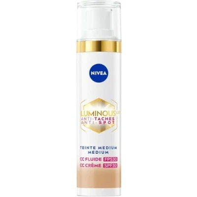 Image de NIVEA Luminous 630 CC Fluide anti taches FPS30 Teinte Medium (1 x 40 ml), Crème teint unifié, Fond de couvrant imperfections, Soin visage teinté âge correcteur réducteur
