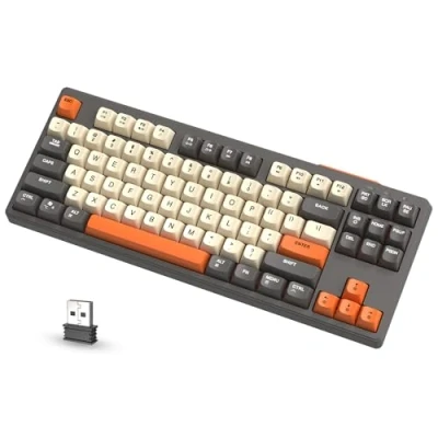 Afbeelding van ATTACK SHARK M87 Clavier De Jeu 80% Sans Fil, 87 Touches TKL RGB, Sensation Mécanique SA PBT, Bluetooth/2,4 Ghz Double Mode, Batterie 4000 mAh pour Mac/Win, Bureau/Jeu Silencieux Gris/Orange