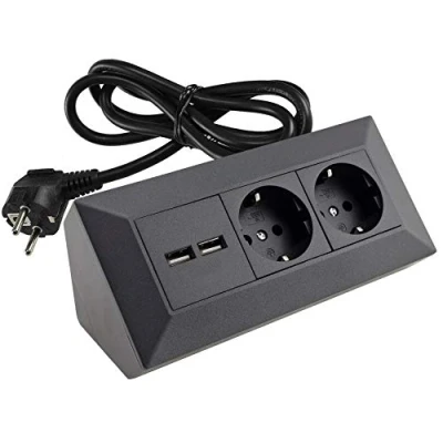 Afbeelding van ChiliTec Hoekstekkerdoos 2 x USB A 3,1 stopcontacten met 1,5 m kabel inbouwmontage antraciet