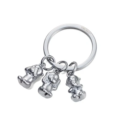 Afbeelding van TROIKA THREE MONKEYS KR17 18/MA Sleutelhanger Emoji Monkey 3 apen niets zien, horen of zeggen Gegoten metaal Mat Verchroomd Zilver Originele trojka, zilver, 6 cm,