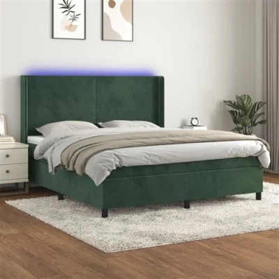 Afbeelding van vidaXL Boxspring met matras en LED fluweel donkergroen 160x200 cm