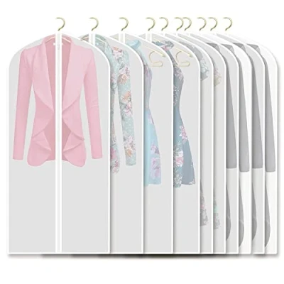 Afbeelding van STARVAST 10 stuks kledinghoezen met ritssluiting, stofdicht, anti mijt, beschermhoezen voor kleding, transparant, wasbaar, lange jurk, hemd, kostuums, jassen (60 x 140 cm), wit