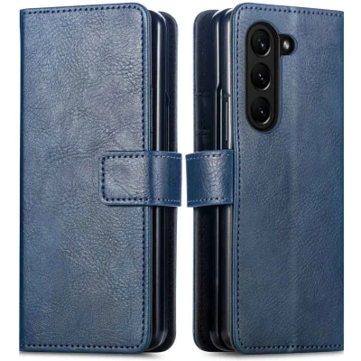 Afbeelding van iMoshion Hoesje Geschikt voor Samsung Galaxy Z Fold 5 Met Pasjeshouder Luxe Bookcase Donkerblauw