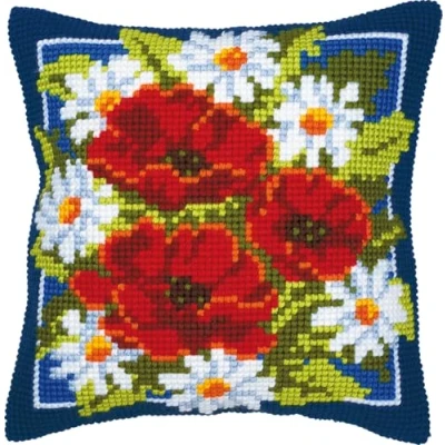 Afbeelding van Vervaco Rode bloemen Kruissteekkussen pakket PN 0008615