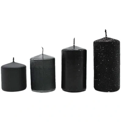 Afbeelding van Set van 4 stompkaarsen voor adventskrans, tafelkaarsen, matzwart en zwarte glitter, 5 x cm tot 9 (l b h)