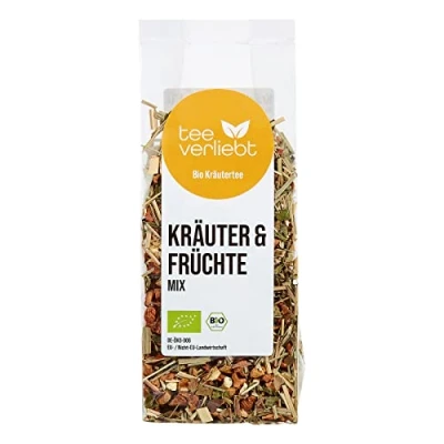 Afbeelding van teeverliebt biologische kruiden en fruitmix, losse thee met appel, citroengras, theemix, 75 g
