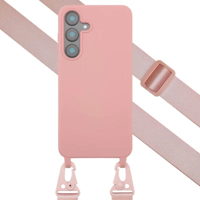 Afbeelding van Selencia Siliconen hoesje met afneembaar koord voor de Samsung Galaxy S25 FE Sand Pink