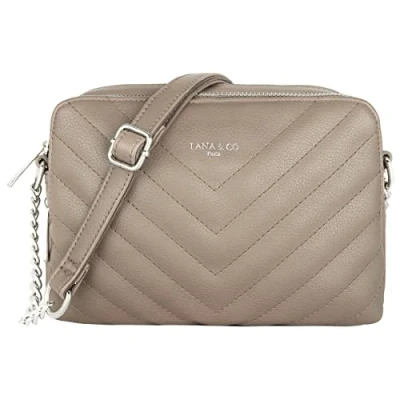 Afbeelding van CRAZYCHIC Gewatteerde schoudertas voor dames kleine handtas met ketting van PU leer rechthoekige tas 2 vakken ritssluiting stadstas, winkelen, avondmode, Beige,