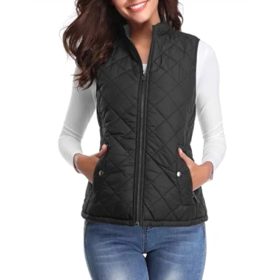 Afbeelding van Fuinloth Mouwloze jassen voor dames, extra warm vest, mouwloos, rolkraag, grote maat, winter, donsjack, zwart.