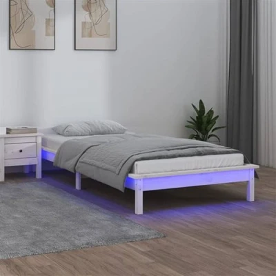 Afbeelding van Bedframe LED massief hout wit 90x190 cm 3FT Single