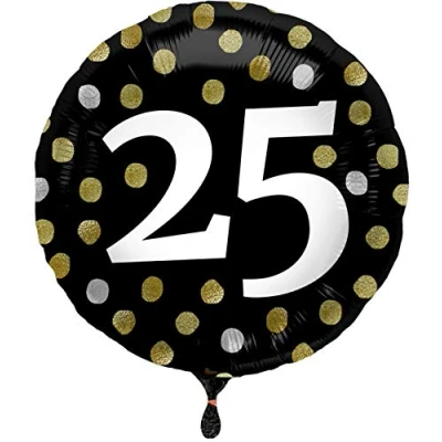 Afbeelding van Helium Ballon Zwart/Goud 25 jaar 45cm per stuk