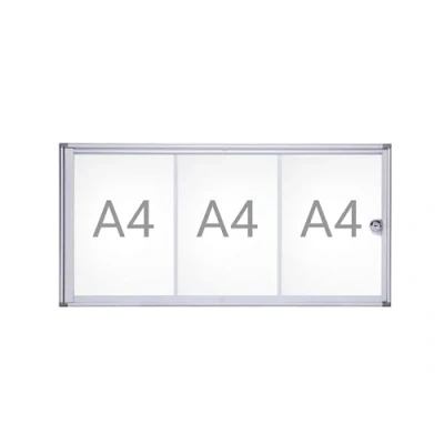 Afbeelding van MAUL MAULextraslim vitrine, A4 frame met 3 x DIN pagina&#039;s, aluminium en glazen deur, wandvitrine platte constructie, afsluitbaar slot,