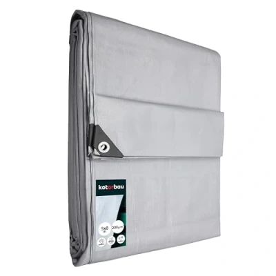 Afbeelding van Kotarbau Stoffen zeil, 5 x 8 m, zilver, 200 g/m², met versterkte ogen, beschermend afdekzeil, zeil voor op bouwterreinen, waterdicht, scheurvast, alle weersomstandigheden