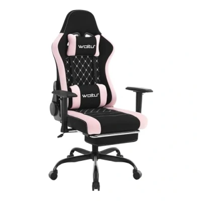 Afbeelding van WOLTU GS09szg Gamingstoel met massagetherapeut, ergonomische bureaustoel, bureaustoel hoofdsteun en lendensteun, verstelbare gamingstoel, 150 kg, mesh weefsel, zwart + roze