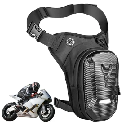 Afbeelding van Motorfiets beentas, beentas voor dames en heren, waterdicht, sportheuptas, reflecterende riem, verstelbaar, heuptas hardlopen, fietsen, motorrijden, sport, zwart, zwart.