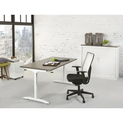 Afbeelding van Slinger verstelbaar zit/zit bureau NLST breed 140CM diep 80 cm bladkleur Antraciet eiken framekleur Wit (RAL9010)