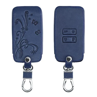 Afbeelding van kwmobile autosleutelhoes geschikt voor Renault 4 knops Smartkey autosleutel (alleen Keyless Go) Hoesje van imitatieleer in donkerblauw Stengels en Vlinder design