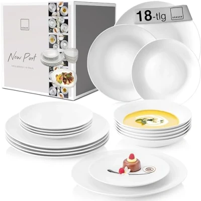 Afbeelding van Sänger tafelservies New Port, 18 delige serviesset voor 6 personen, servies in klassiek rond design