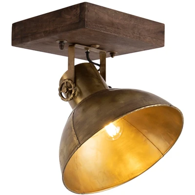 Afbeelding van QAZQA Industriële plafondspot brons met hout 30 cm Mangoes