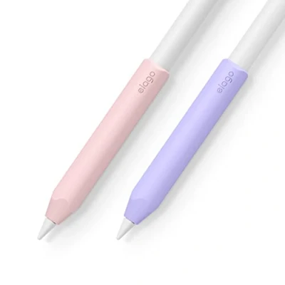 Afbeelding van elago Stopcontact van siliconen, 2 stuks, compatibel met Apple Pencil 2e en 1e generatie, houder hoogwaardige magnetisch opladen dubbele tik (roze/paars)