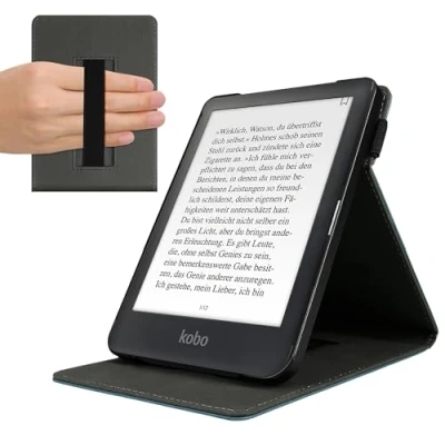 Afbeelding van kwmobile E reader hoesje geschikt voor Kobo Aura ONE hoes flip case van kunstleer Ereader cover met handgrip en stand In zwart