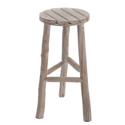 Afbeelding van J line Barstoel Rond Hout White Wash M 40x53cm