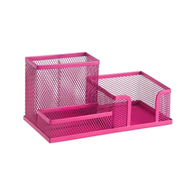 Afbeelding van Leviatan bureau organizer, metalen pennenhouder voor kantoor, organizer met mesh notitiehouder, 205 x 103 98 mm, roze
