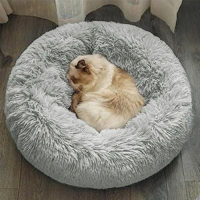 Afbeelding van Kussen voor katten of kleine honden, mand, pluche ronde slaapbank, comfortabel huisdieren, om binnen te slapen in de winter (50 cm, lichtgrijs)