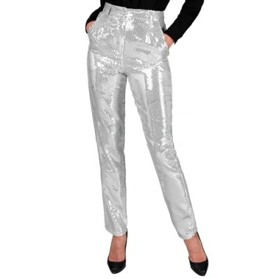 Afbeelding van Widmann Jaren 80 &amp; 90 Kostuum Pailletten Broek Over The Moon Silver Vrouw Zilver Medium Carnavalskleding Verkleedkleding