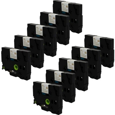 Afbeelding van DULA Brother Compatible label tape Tze 134 10 cassettes P Touch Goud op transparant 12mm x 8m