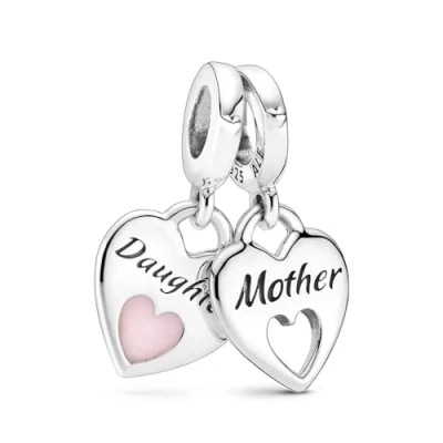 Afbeelding van Pandora Splitbare bedel pictogrammen &quot;Mother&quot; en &quot;Daughter&quot; (moeder dochter) van Sterling zilver met glinsterende roze email, zilver, Niet toepassing