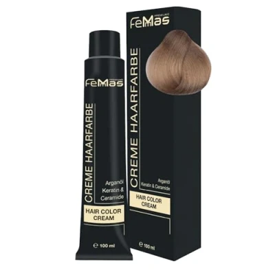 Afbeelding van FemMas Haarverf, lichtblond, intensief 10,0, professionele blond, met voedende arganolie, keratine en ceramide, als permanente kleuring of kleuring, 100 ml