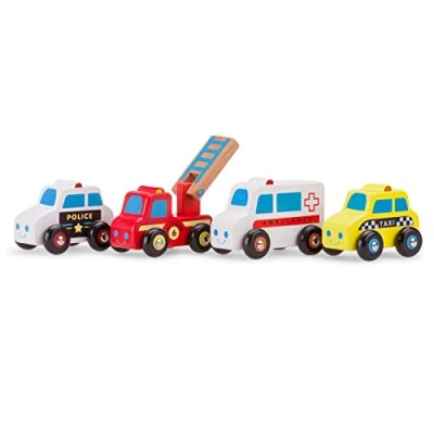 Afbeelding van New Classic Toys Houten Mini Hulpdienst Voertuigen Set Speelgoed Auto Speelgoedvoertuig 4 Auto&#039;s