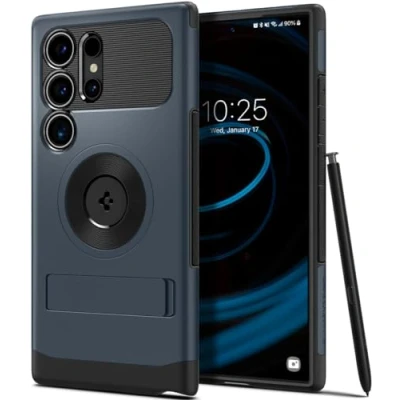 Afbeelding van Spigen Slim Armor MagFit Hoesje Geschikt voor Samsung Galaxy S24 Ultra Back Cover Compatibel met MagSafe Standaard Air Cushion technologie Metal Slate