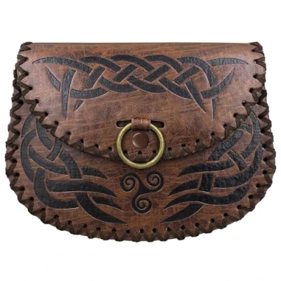 Afbeelding van HiiFeuer Viking Wafel Riemtas, Middeleeuwse Kunstleer Rugzak, Middeleeuwen LARP Ren Faire Draagbare Bruin B