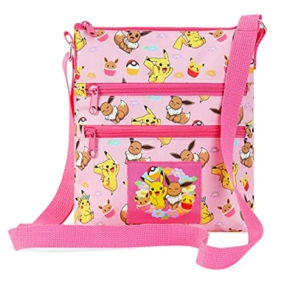 Afbeelding van Pokemon Meisjeshandtas, schoudertas voor meisjes, Pikachu Evoli, officiële accessoires, cadeau idee kinderen, jongeren, tas met meerdere zakken, roze, Roze
