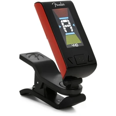 Image de Fender Tuner d&#039;origine (BQ 10), écran LCD lumineux, accordage chromatique basé sur les vibrations, rouge Fiesta