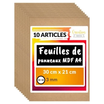 Afbeelding van Creative Deco 10 x A4 MDF Plaat 300 210 3 mm Lasersnijden, Freeswerk, DIY, Kunst