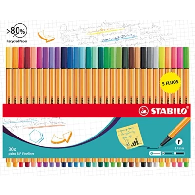 Afbeelding van STABILO point 88 viltstiften, fijne punt, kartonnen etui x 30 waarvan 5 neonkleuren