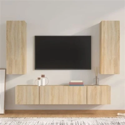 Afbeelding van vidaXL 4 delige Tv meubelset bewerkt hout sonoma eikenkleurig
