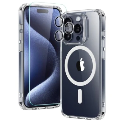 Afbeelding van ESR telefoonhoesje voor iPhone 15 Pro Max, 1 x screenprotector van gehard glas, set lensbeschermers, militaire kwaliteit, MagSafe