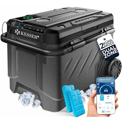 Afbeelding van KESSER compressor koelbox met DUAL ZONE koeling en APP bediening, schokbestendig ontwerp LED display, 2 koelstanden / Max + Eco, 3 traps batterijbeveiliging, stille werking 45 dB, USB oplaadstation 5V/