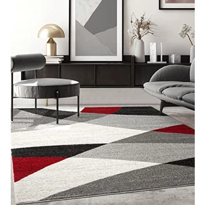 Afbeelding van Modern design woon of slaapkamer tapijt Geometrische patronen Rood Grijs 200x280 Binnen The Carpet PEARL