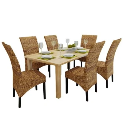 Afbeelding van vidaXL Eetkamerstoelen 6 st abaca en massief mangohout